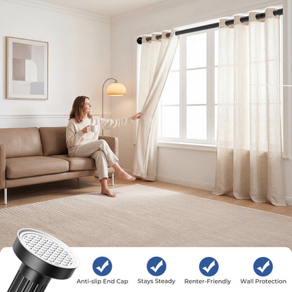 AZ19L ALLZONE Adjustable Tension Curtain Rod, 40-121 inches, Heavy Duty Curtain Rods No Drilling, Anti-Slip Tension Rod for Window, Shower, Outdoor & Patio, Easy to Install, 1.26In Diamete