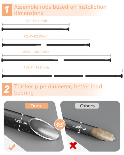 AZ01M Tension Curtain Rods for Windows,42 to 83 Inches