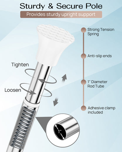 AZ16 Shower Caddy Tension Pole, Rustproof Stainless Steel Poles & 4-Tier Durable/Adjustable Shelves, Fit 34 to 116 Inch Height