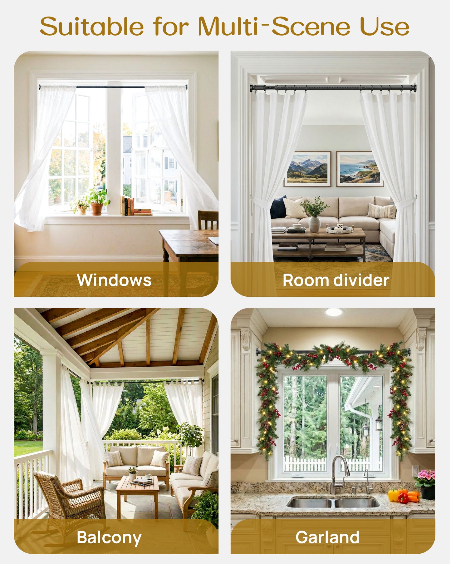 AZ19L Tension Curtain Rods for Windows,40 to 121 Inches