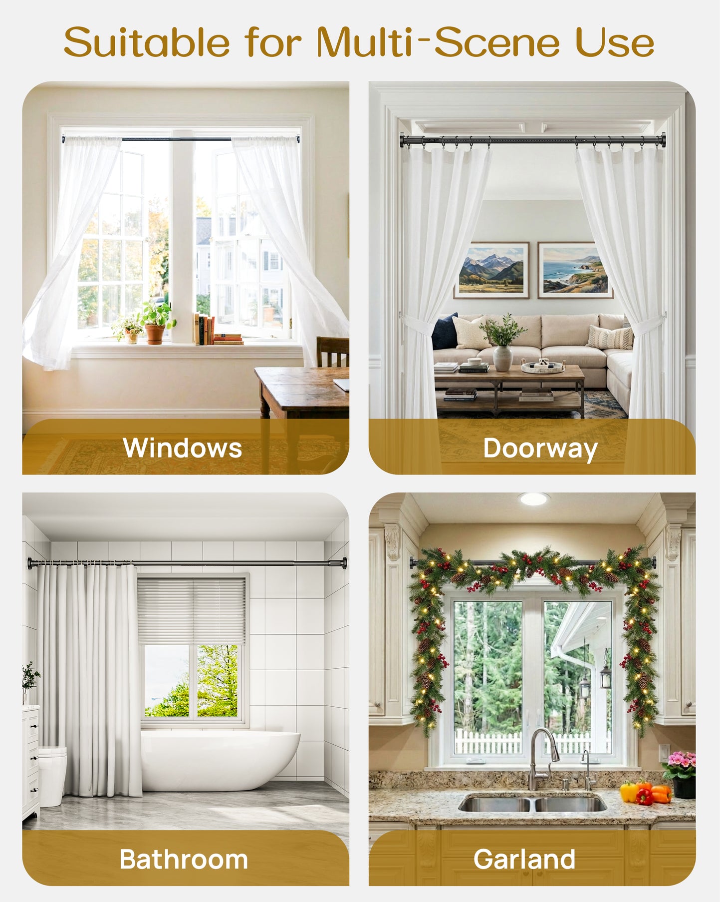 AZ19M Tension Rod for Shower Curtain, Window Curtain, 40 to 86 Inches