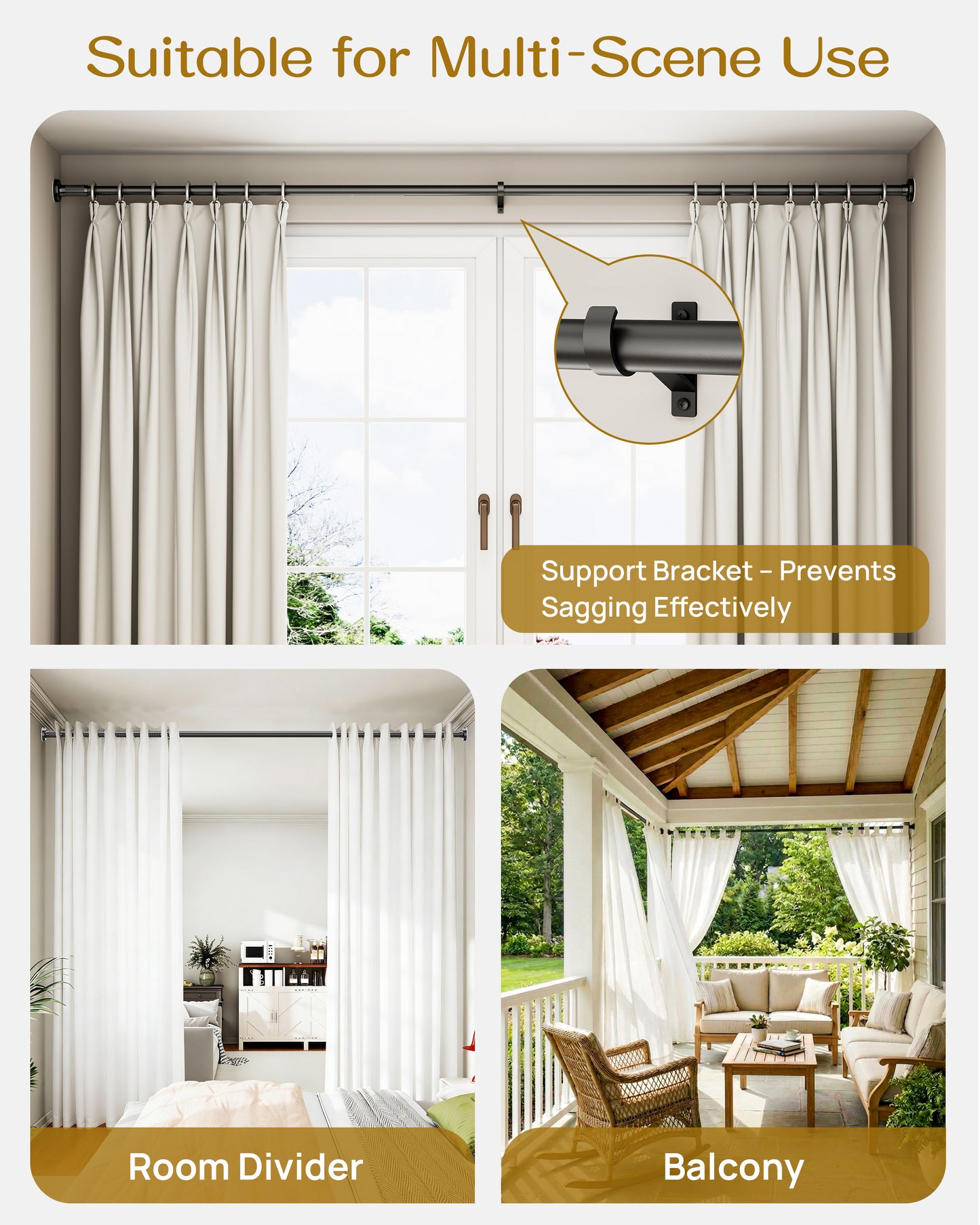 AZ19XL Tension Curtain Rods for Windows,Room Divider,40 to 157 Inches
