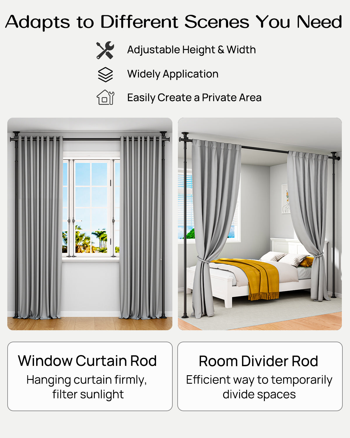 AZ15  Room Divider Curtain Rod, 63 to 130inch(H) & 31 to 83inch(W)