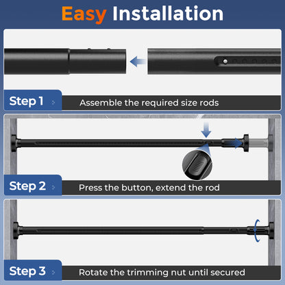 AZ19L ALLZONE Adjustable Tension Curtain Rod, 40-121 inches, Heavy Duty Curtain Rods No Drilling, Anti-Slip Tension Rod for Window, Shower, Outdoor & Patio, Easy to Install, 1.26In Diamete