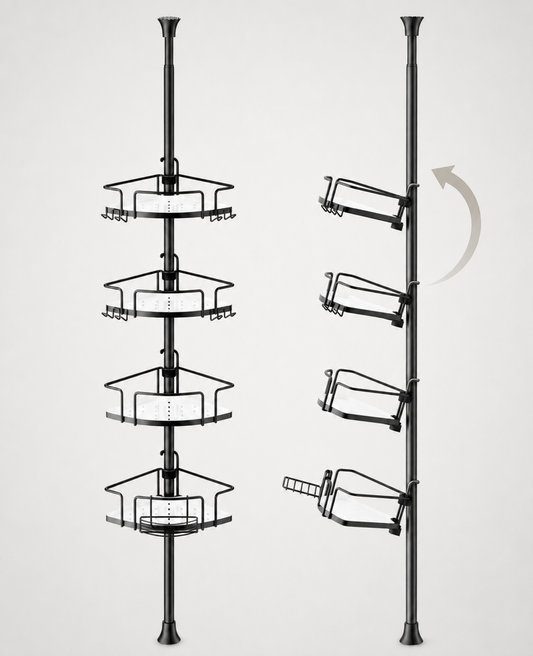 ALLZONE AZ18 Two-Tone Corner Shower Caddy Tension Pole for Bath Shampoo Storage
