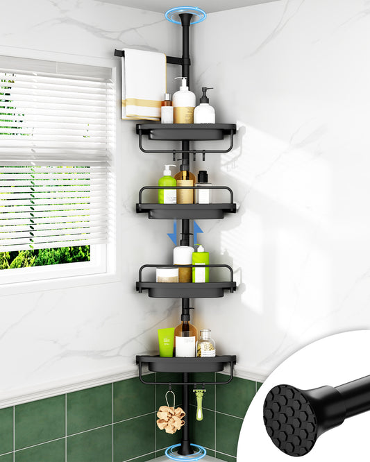 AZ03 Corner Shower Caddy,Rustproof Stainless Steel Poles & 4-Tier Durable/Adjustable Plastic Shelves, Fit 34 to 116 Inch Height