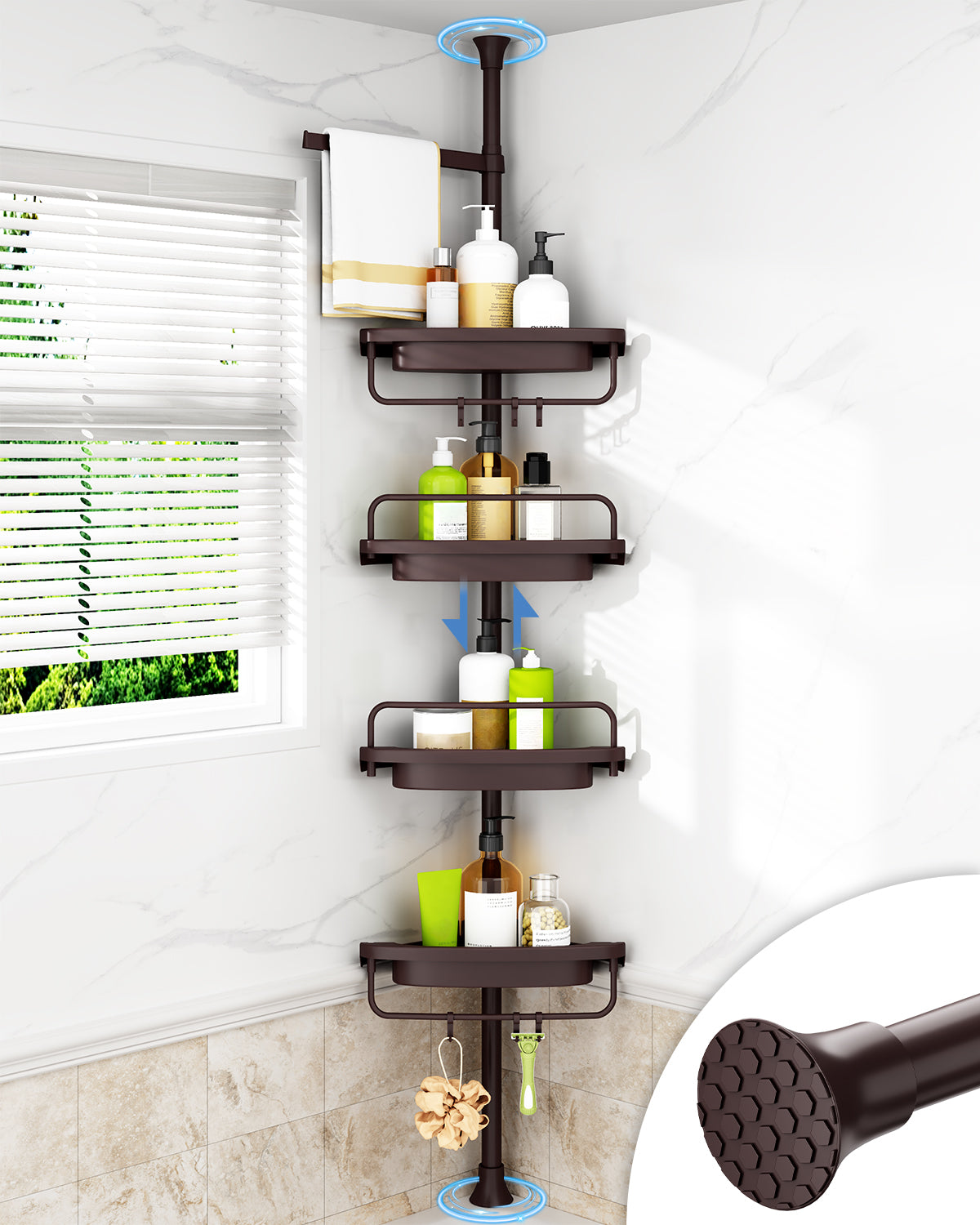 ALLZONE  Corner Shower Caddy Tension Pole for Shampoo Holder, Stainless Steel Rod
