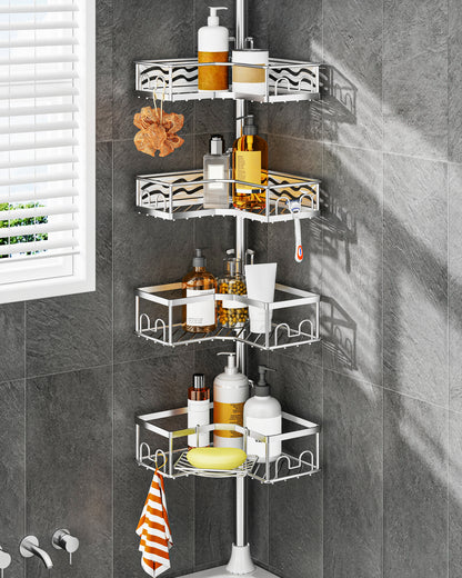 AZ16 Shower Caddy Tension Pole, Rustproof Stainless Steel Poles & 4-Tier Durable/Adjustable Shelves, Fit 34 to 116 Inch Height
