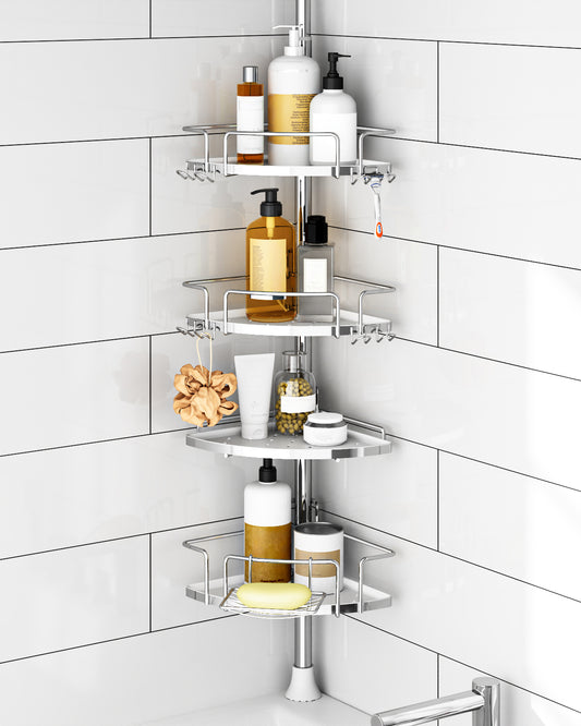 AZ18 Shower Caddy Tension Pole, Rustproof Stainless Steel Poles & 4-Tier Durable/Adjustable Shelves, Fit 34 to 116 Inch Height