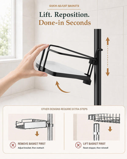 ALLZONE AZ18 Two-Tone Corner Shower Caddy Tension Pole for Bath Shampoo Storage