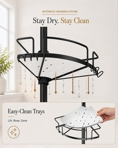 ALLZONE AZ18 Two-Tone Corner Shower Caddy Tension Pole for Bath Shampoo Storage