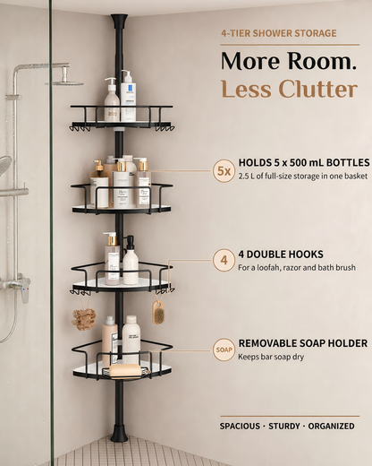 ALLZONE AZ18 Two-Tone Corner Shower Caddy Tension Pole for Bath Shampoo Storage