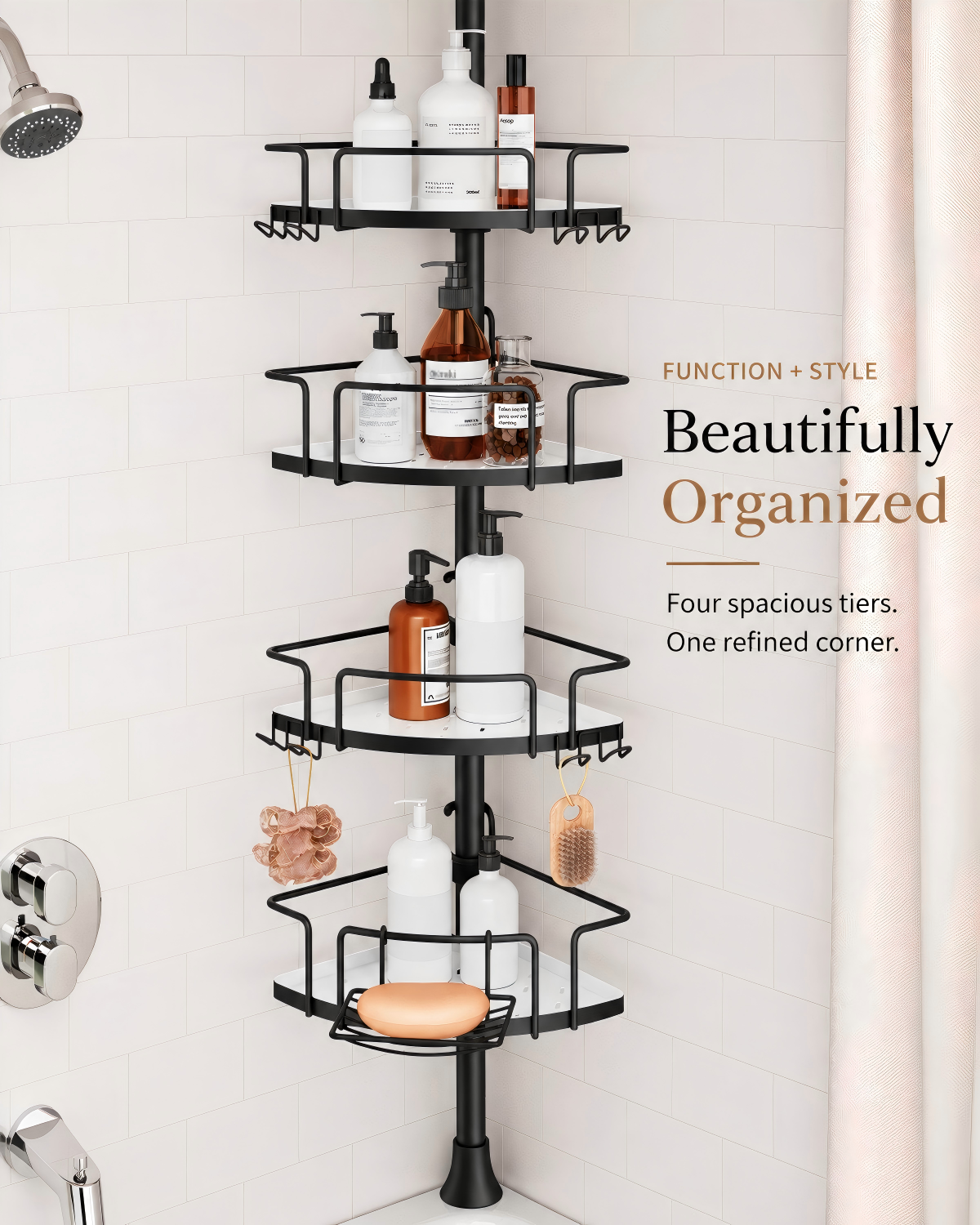 ALLZONE AZ18 Two-Tone Corner Shower Caddy Tension Pole for Bath Shampoo Storage