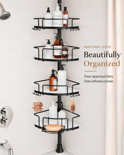 ALLZONE AZ18 Two-Tone Corner Shower Caddy Tension Pole for Bath Shampoo Storage