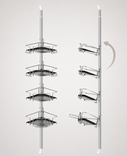 ALLZONE AZ18 Two-Tone Corner Shower Caddy Tension Pole for Bath Shampoo Storage