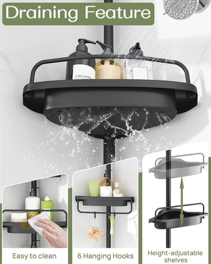 AZ03 Corner Shower Caddy,Rustproof Stainless Steel Poles & 4-Tier Durable/Adjustable Plastic Shelves, Fit 34 to 116 Inch Height