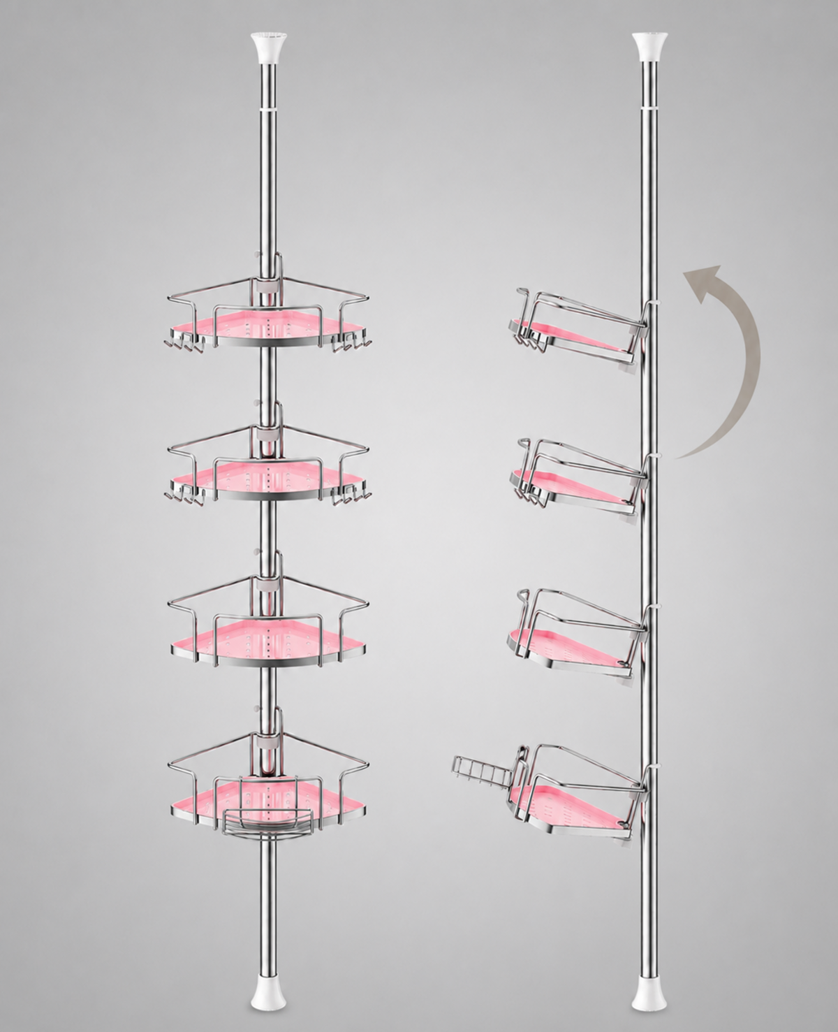 ALLZONE AZ18 Two-Tone Corner Shower Caddy Tension Pole for Bath Shampoo Storage