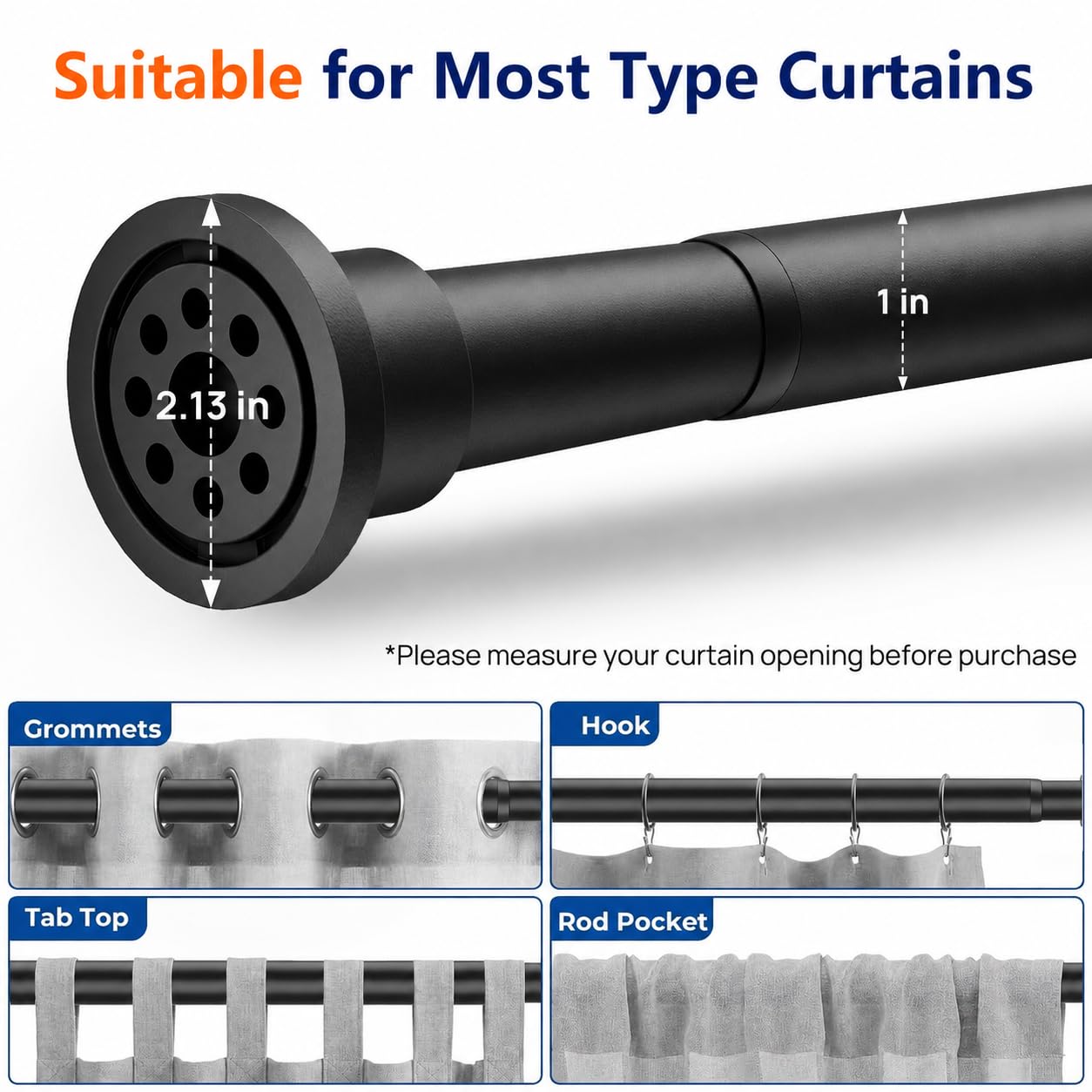 AZ02M Shower Curtain Rod 42-78 Inches for Bathroom