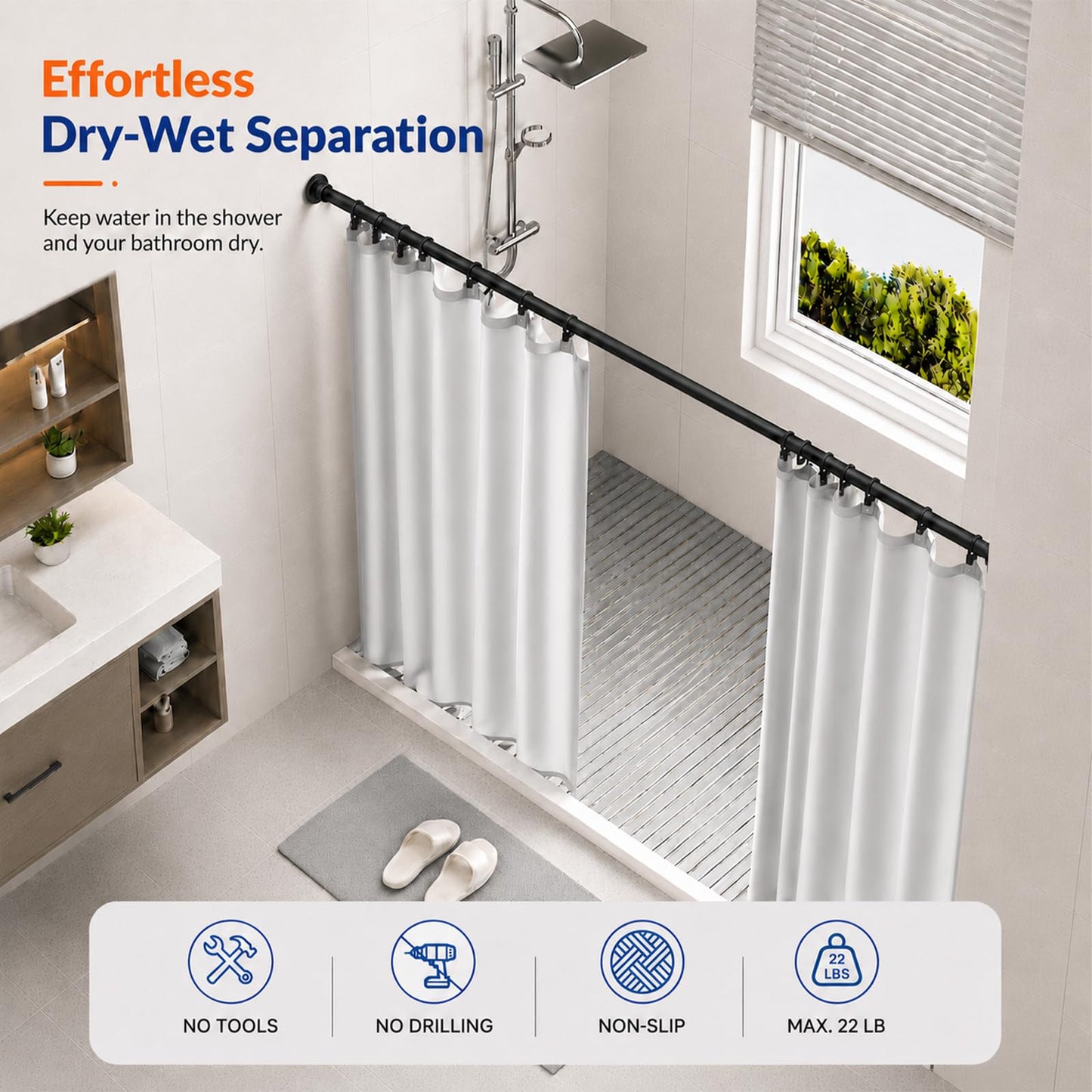 AZ02M Shower Curtain Rod 42-78 Inches for Bathroom