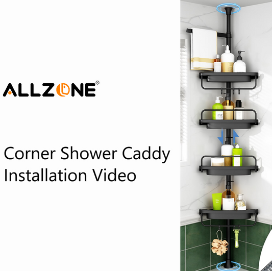 AZ03 Corner Shower Caddy,Rustproof Stainless Steel Poles & 4-Tier Durable/Adjustable Plastic Shelves, Fit 34 to 116 Inch Height