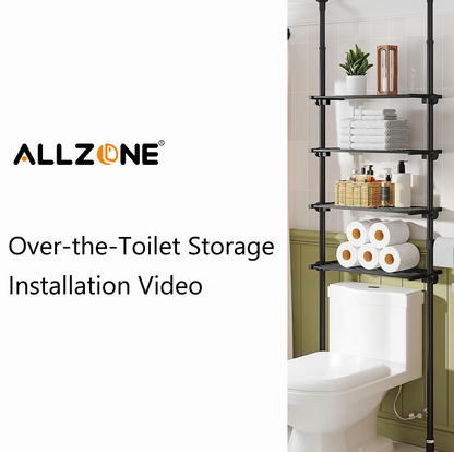 AZ08 4-Tier Over the Toilet Storage, Shelves Wide and Height is Adjustable,Tension Mount, Constructed of Metal Materials, Pole Fits 92 to 116 Inch Height
