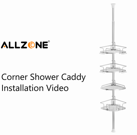 AZ18 Shower Caddy Tension Pole, Rustproof Stainless Steel Poles & 4-Tier Durable/Adjustable Shelves, Fit 34 to 116 Inch Height