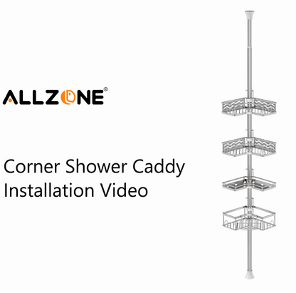 AZ16 Shower Caddy Tension Pole, Rustproof Stainless Steel Poles & 4-Tier Durable/Adjustable Shelves, Fit 34 to 116 Inch Height